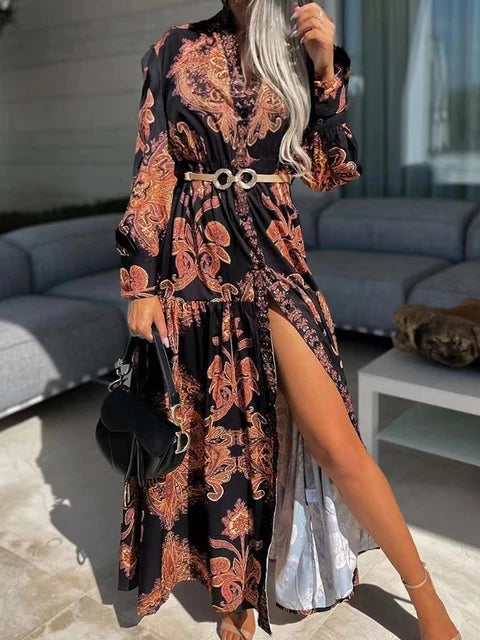 Elegant V Neck Office Long Shirt Dress